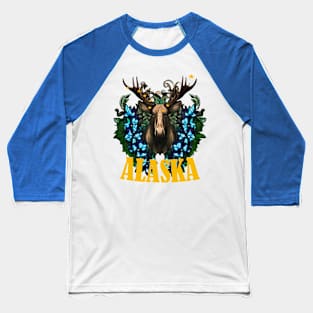 Eight Stars Of Alaska With Moose And Alpine Flowers Baseball T-Shirt